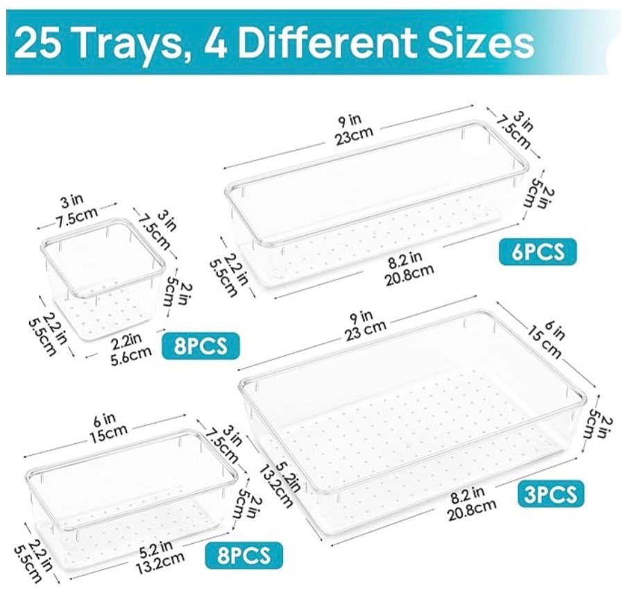 Vtopmart 25 PCS Clear Plastic Drawer Organizers Set